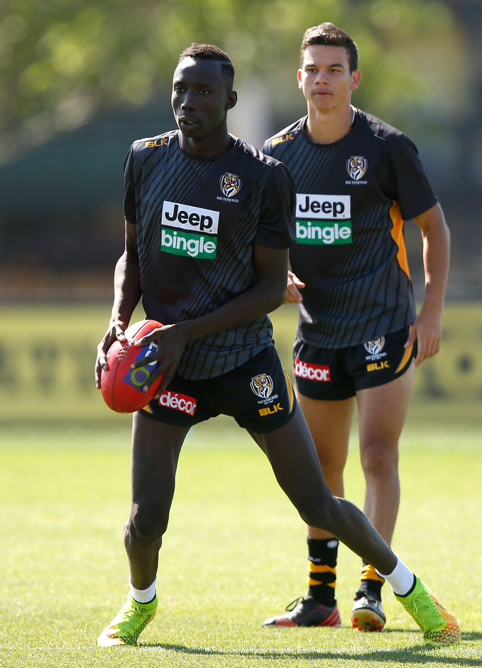 AFL 2015 Training - Richmond 021215 MELBOURNE, AUSTRALIA - DECEMBER 2: Mabior Chol of the Tigers in action during the Richmond Tigers training session at Punt Road Oval, Melbourne on December 2, 2015. (Photo: Michael Willson/AFL Media)
